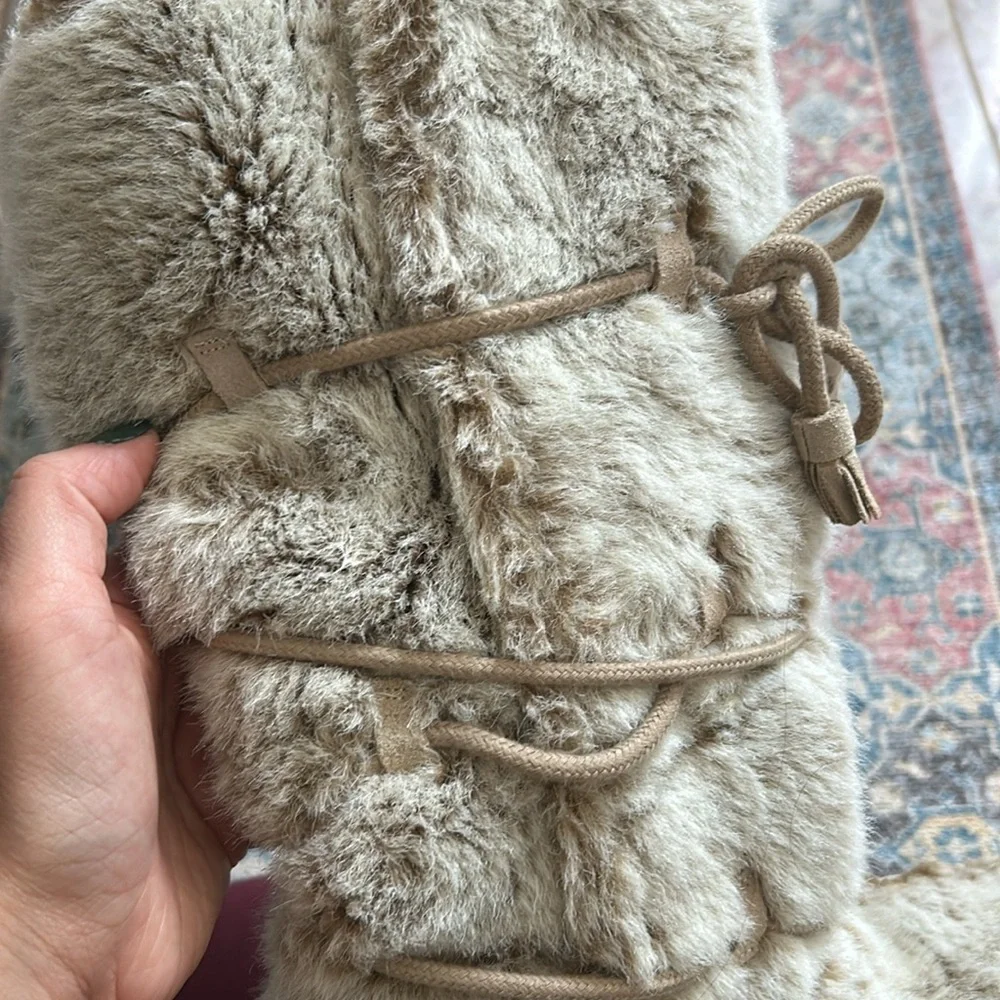 Sam Edelman Faux Fur Leather Suede Boots Neutral Warm Winter Size 7.5